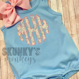 Blue floral bubble romper, monogrammed bubble, personalized romper, girls first birthday, baby girls outfit