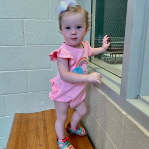 Promise keeper bubble romper, rainbow appliqué bubble, personalized romper, girls first birthday, custom baby girls outfit