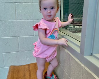 Promise keeper bubble romper, rainbow appliqué bubble, personalized romper, girls first birthday, custom baby girls outfit