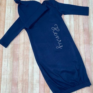 Monogrammed Baby Gown, Baby Boy Bubble, Personalized Baby Gown, Baby Coming Home Outfit, Baby Shower Gift, Navy Baby Gown