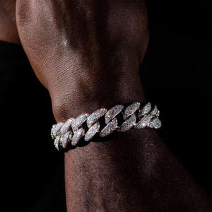 Moissaniet-armband – ijskoude Cubaanse schakelketting voor heren in witgouden stijl