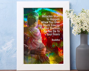 Miracles Start To Happen, Buddha Quote, Zen Meditation Wall Art