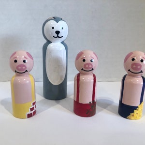 Three Little Pigs peg doll set / wooden toys / 3 little pigs / fairy tales / preschool learning toy / early literacy