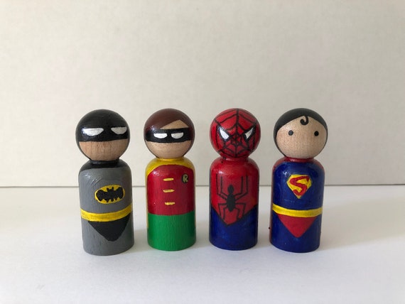 Muñecos de clavijas de superhéroes, Superman, Spider-man, Batman, Robin,  juego de superhéroes -  México