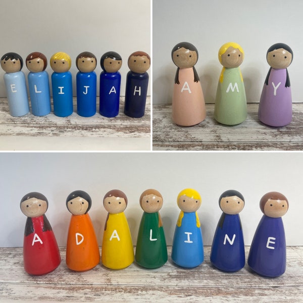 Personalized name peg dolls / nursery decor / preschool learning /