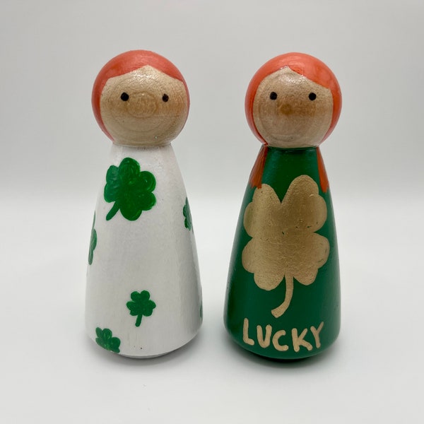 St. Patrick’s Day peg doll set / Saint Patrick’s Day decor / Luck of the Irish / Four Leaf Clover