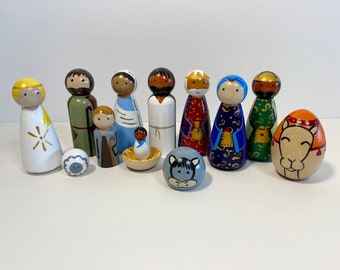 Diverse Nativity Set *multicultural nativity* *peg doll nativity* *multinational* *diverse nativity* *black Jesus*