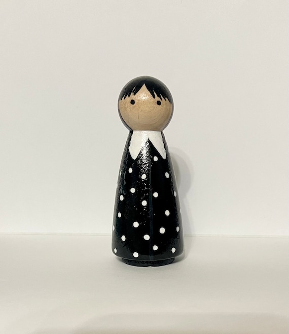 Wednesday Addams Peg Doll -   Peg dolls, Wood peg dolls, Dolls