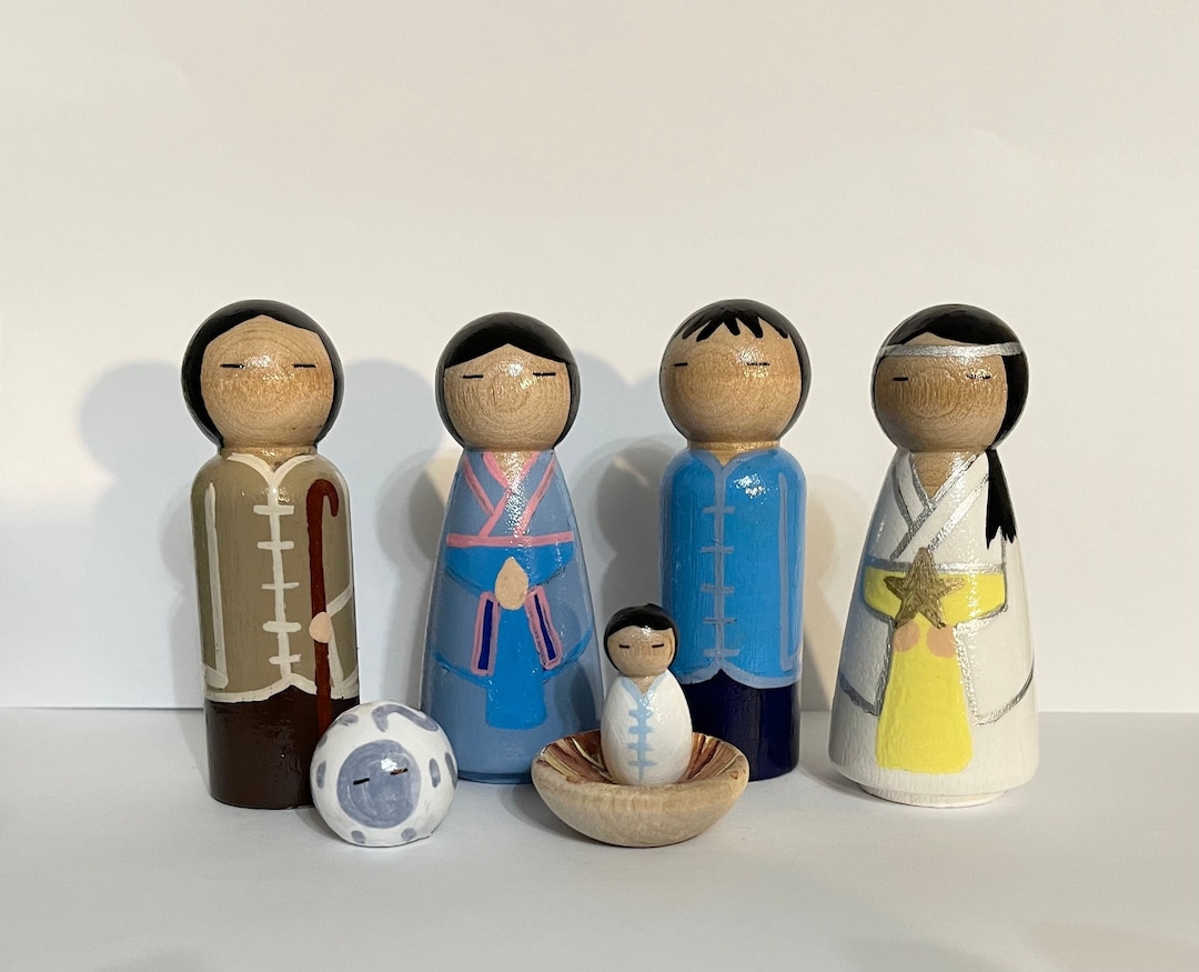 Chinese Nativity Set, Unique Nativity, Peg Doll Nativity, China