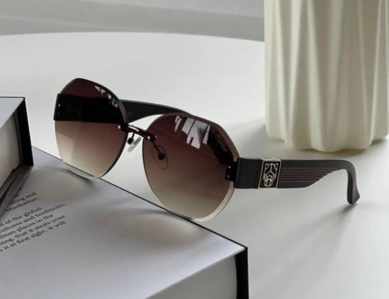 Cartier Green Lens Gold Wood Rectangle Sunglasses image 1