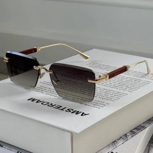 Cartier Grey Gradient Gold Frame Rimless Sunglasses