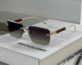 Cartier Grey Gradient Gold Frame Rimless Sunglasses