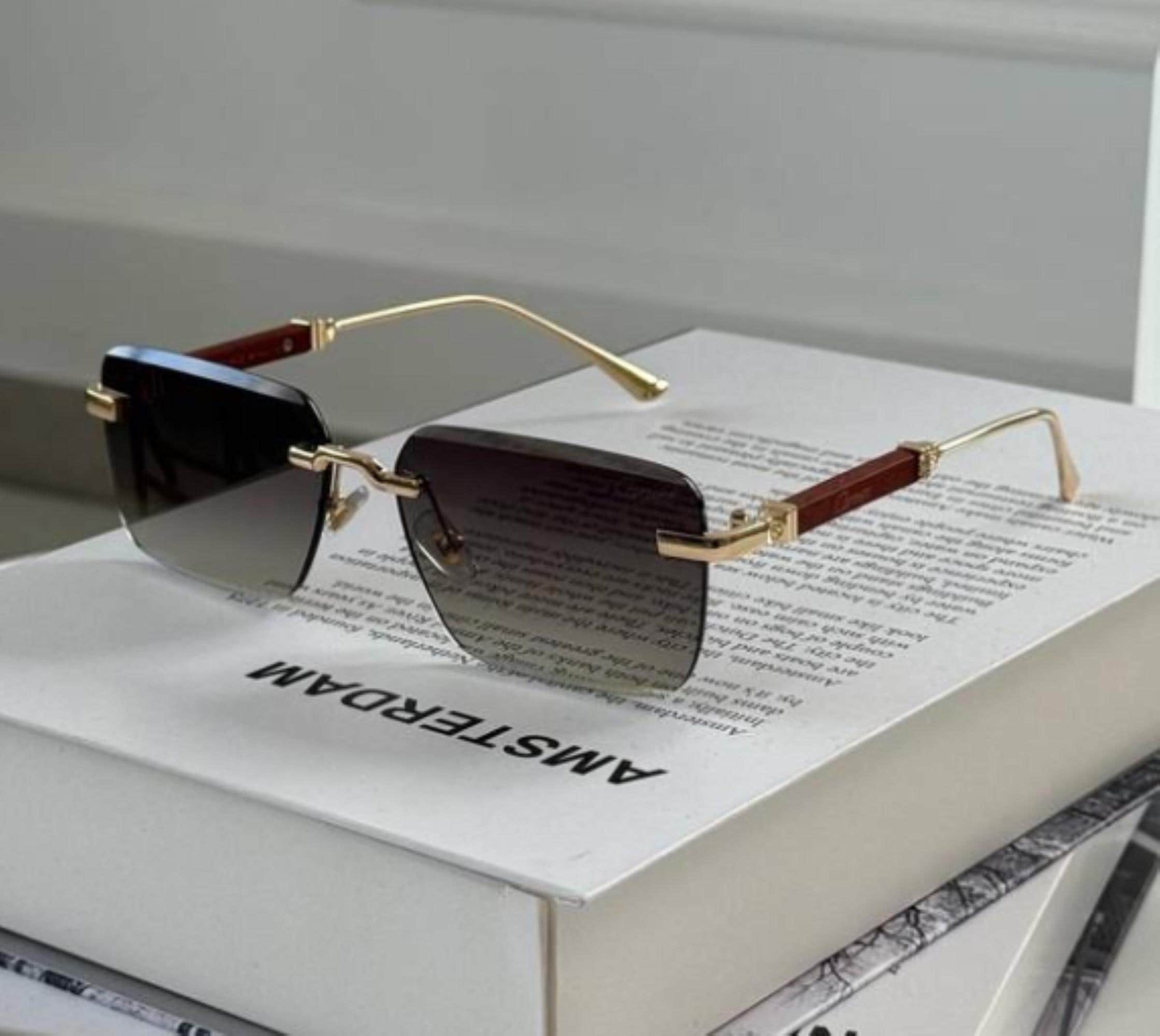Cartier Grey Gradient Gold Frame Rimless Sunglasses
