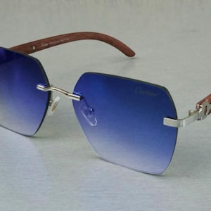 Cartier Women's Large Blue Gradient Mirror Sunglasses