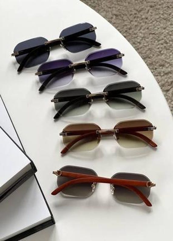 Rectangle Gradient Rimless Cartier Rimless Gradient Gold Frame Rectangle Sunglas… - Gem