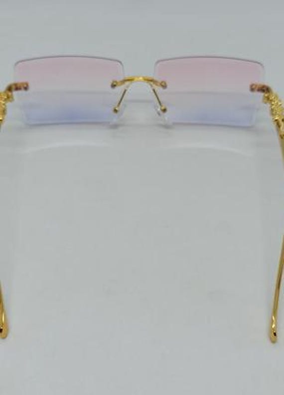 Cartier Gold Metal Pink Blue Gradient Rimless Sunglasses  display picture 2