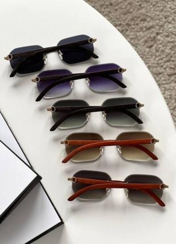 Rectangle Gradient Rimless Cartier Rimless Gradient Gold Frame Rectangle Sunglas… - Gem