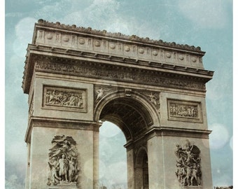 Paris Photography - Arc de Triomphe - 5x5 Fine Art Print - French Architecture Photo - Texture - Blue - Turquoise - Bokeh - France - Dreamy