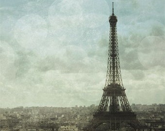 Paris Photography - Eiffel Tower - Fine Art Photography 5x5 print - Soft Aqua Textured Photo - Paris Decor