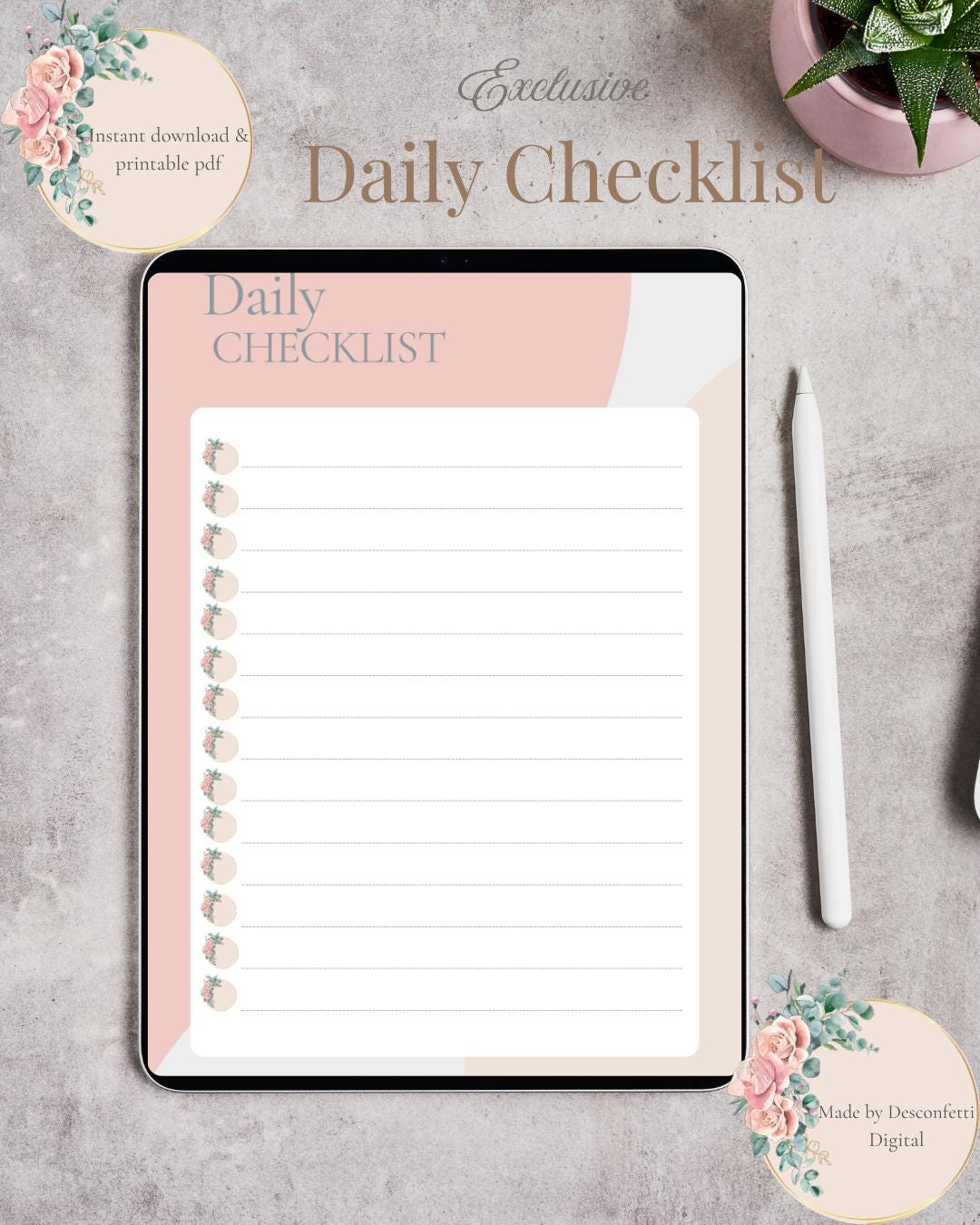 Digital Checklist, Aesthetic Planner, Digital Download, Printable Daily ...