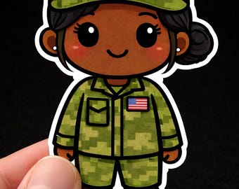 Sticker legerdienstlid Chibi | Sticker Kawaii militair personage waardering