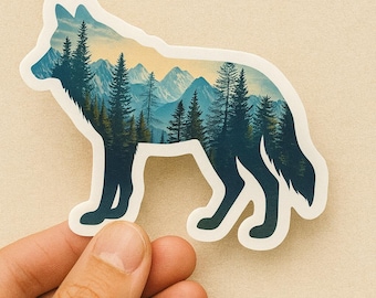 Wolf Silhouette Forest Sticker | Mountain Landscape Wildlife Decal