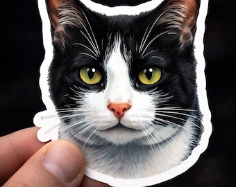 Tuxedo Cat Face Die Cut Sticker