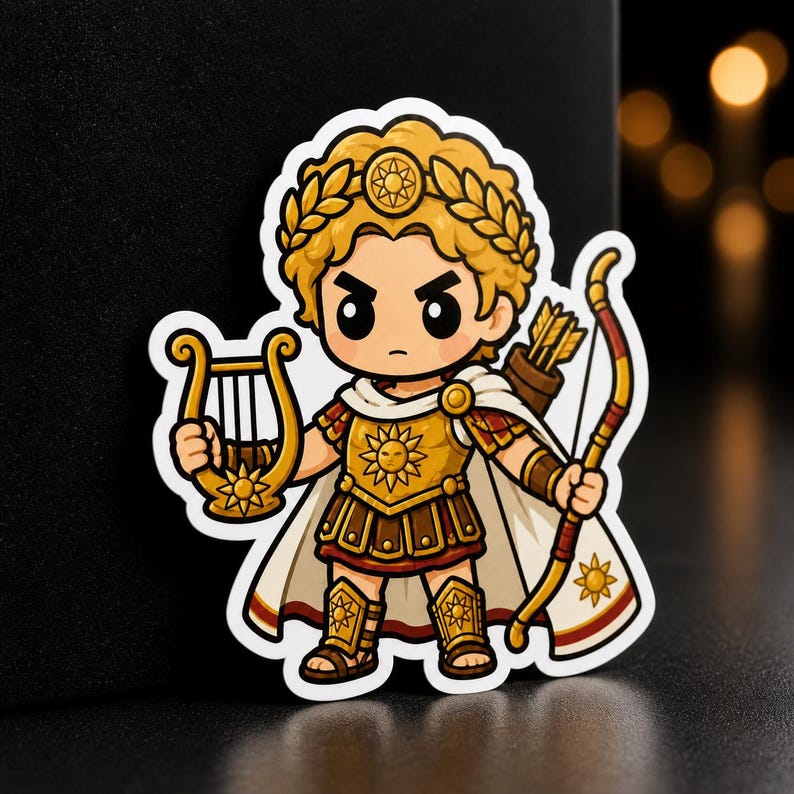 Chibi Apollo Sticker, Roman God of Sun Vinyl Sticker, Mythology Kawaii ...