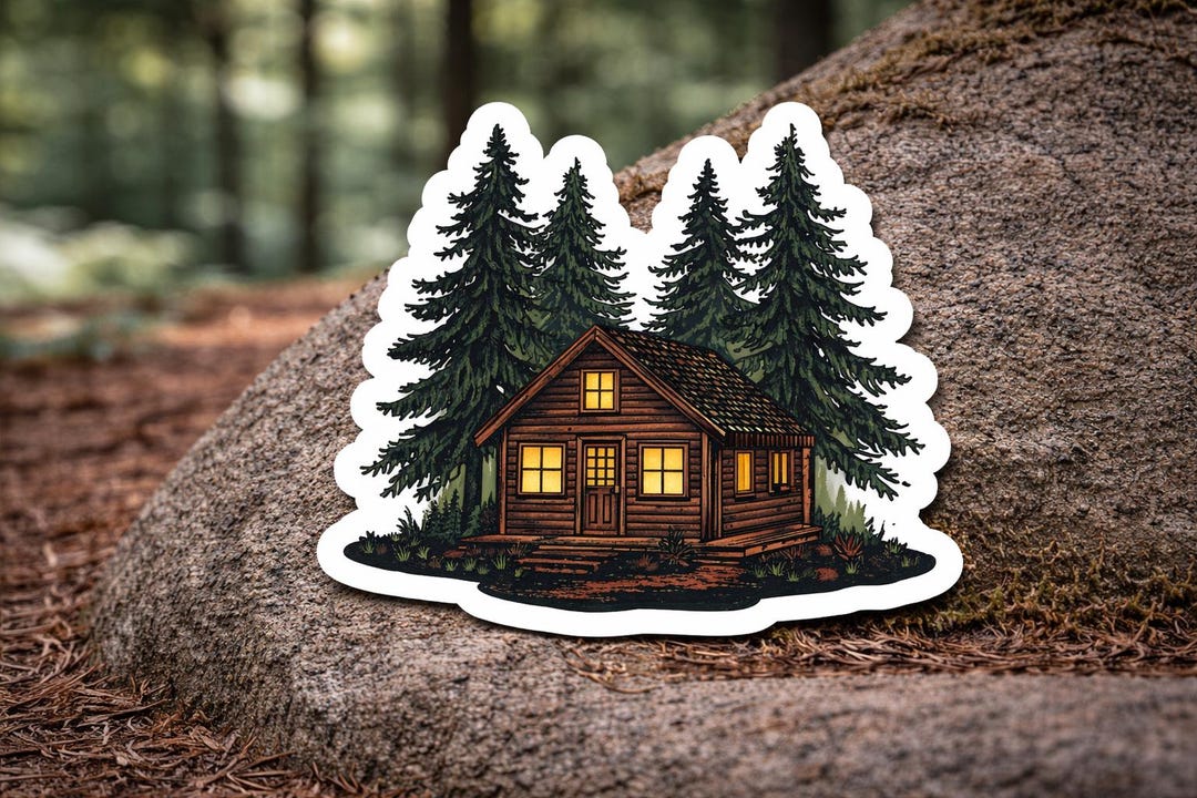 Sticker Drawings Rustic Cozy Forest Cabin Die Cut Sticker | Rustic Woodland Cottage Art - Etsy
