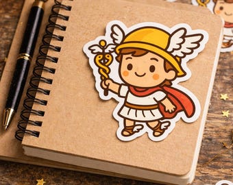 Chibi Hermes Mythology Vinyl Sticker, Greek Messenger God Die Cut Sticker