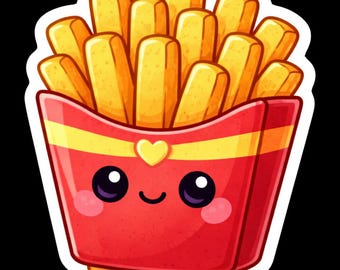 Adesivo fustellato Kawaii con patatine fritte / Decalcomania artistica di cibo sorridente