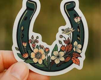 Horseshoe & Wildflowers Die-Cut Sticker | Rustic Floral Good Luck Decal