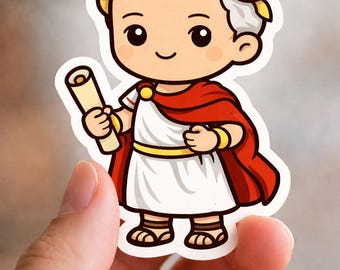 Chibi Julius Caesar History Vinyl Sticker, Ancient Rome Leader Die Cut Sticker