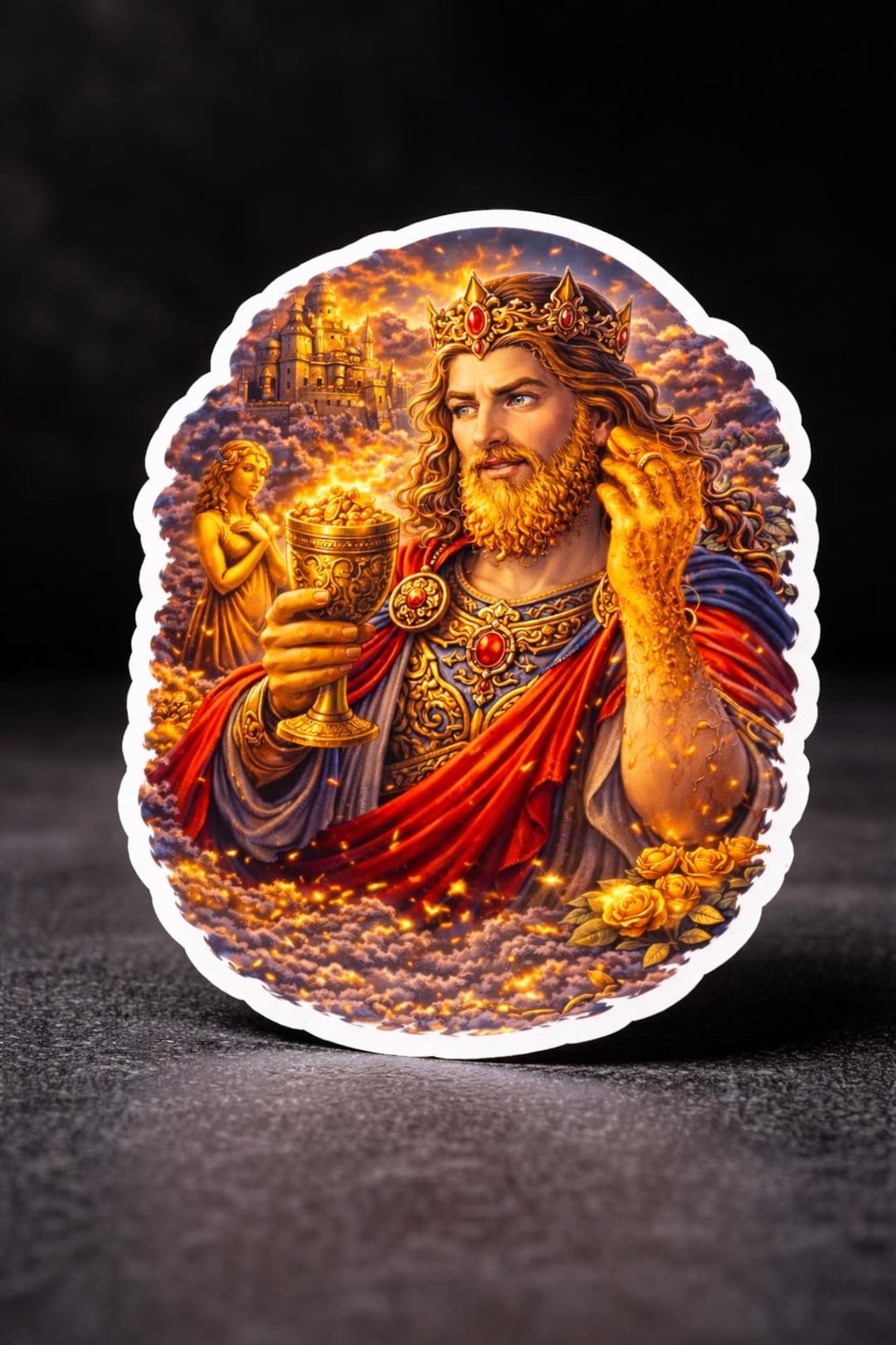 Mdas Sticker King Midas Sticker, Greek Mythology Golden Touch Decal, Mythic King Art ...