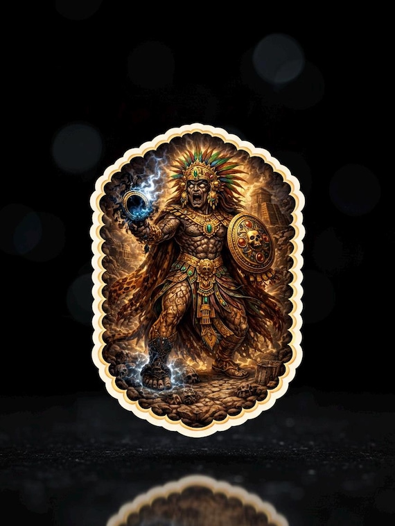 Tezcatlipoca Aztec God Die Cut Sticker, Smoking Mirror Deity, Dark