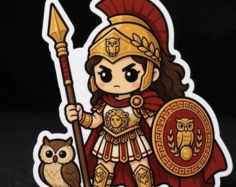 Minerva Sticker, Roman Goddess Vinyl Decal, Chibi Mythology Art