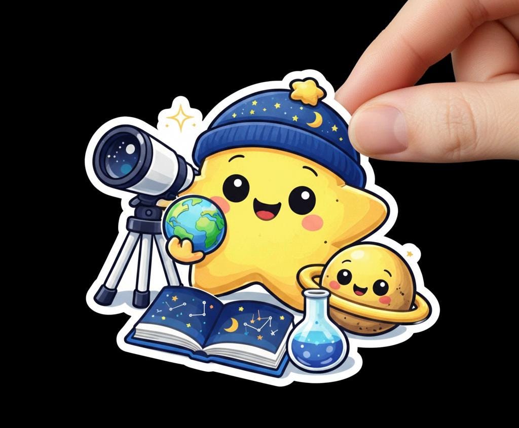 Chibi Astronomer Star Sticker | Space Science Character Art - Etsy