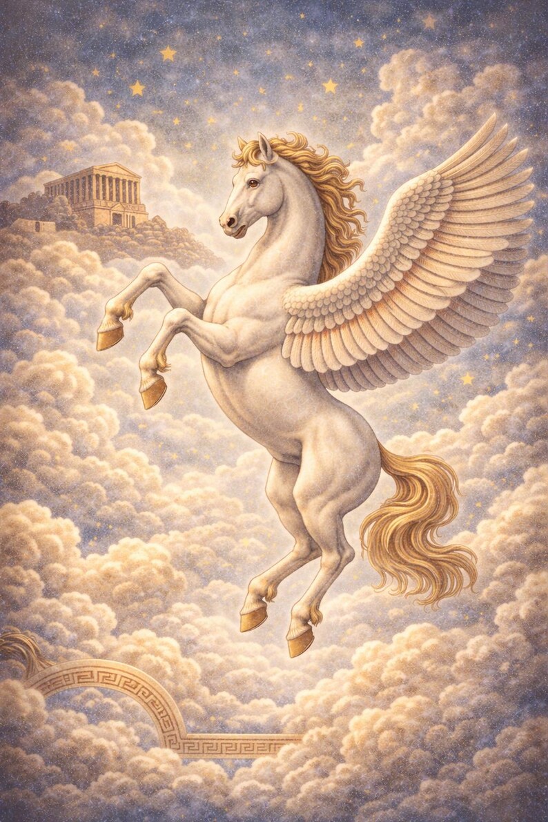 Pegasus Art Print | Greek Mythology Winged Horse Wall Art | Celestial ...