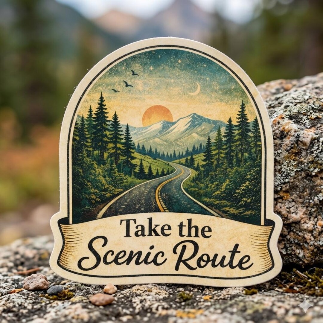 Scenic Route Mountain Road Trip Sticker – Vintage Nature Die Cut - Etsy
