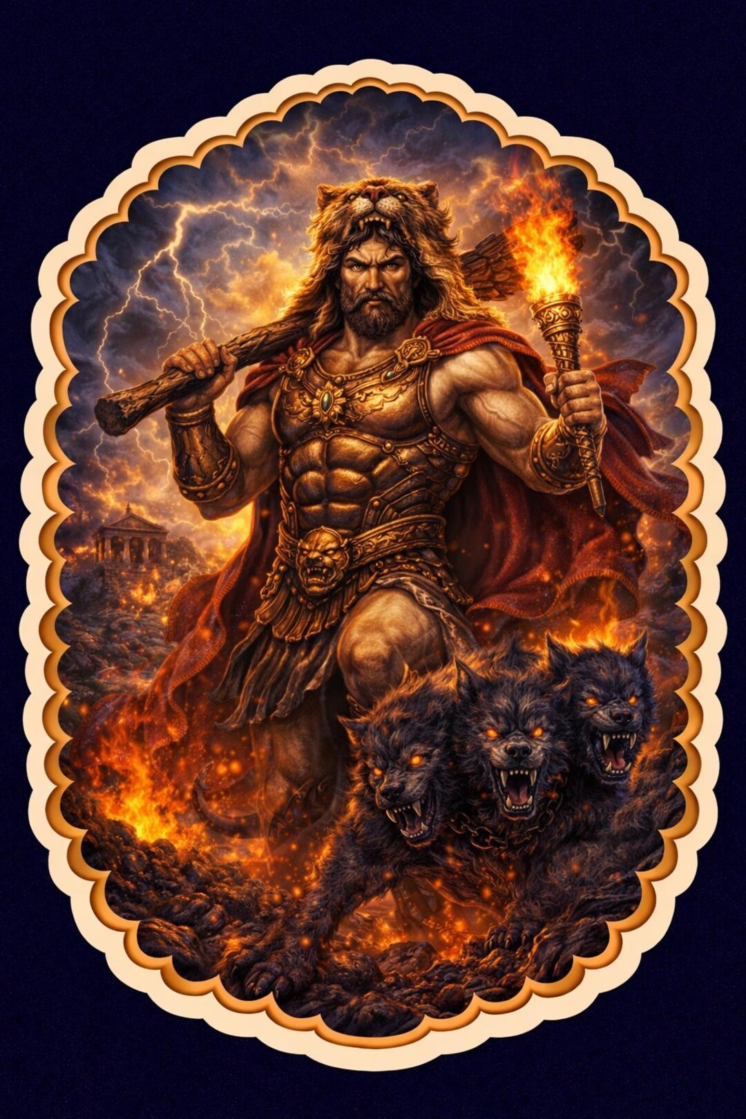 Heracles Sticker Heracles and Cerberus Greek Mythology Sticker | Heroic Myth Art (die ...
