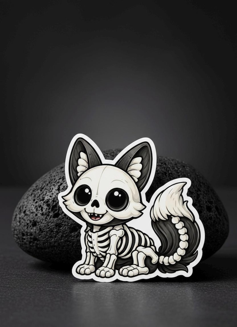 Chibi Skeletal Fox Sticker | Gothic Fox | Spooky Fantasy Creature Art ...