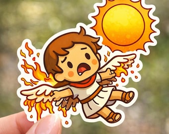 Chibi Icarus mytologi vinylklistermärke, grekisk myt tragisk hjälte stansat klistermärke