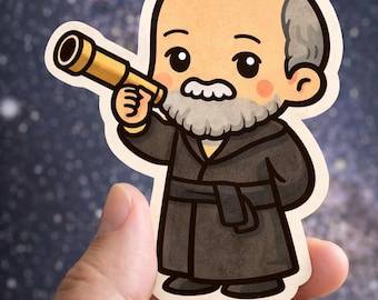 Chibi Galileo Galilei Vinyl Sticker, Astronomy History Die Cut Sticker