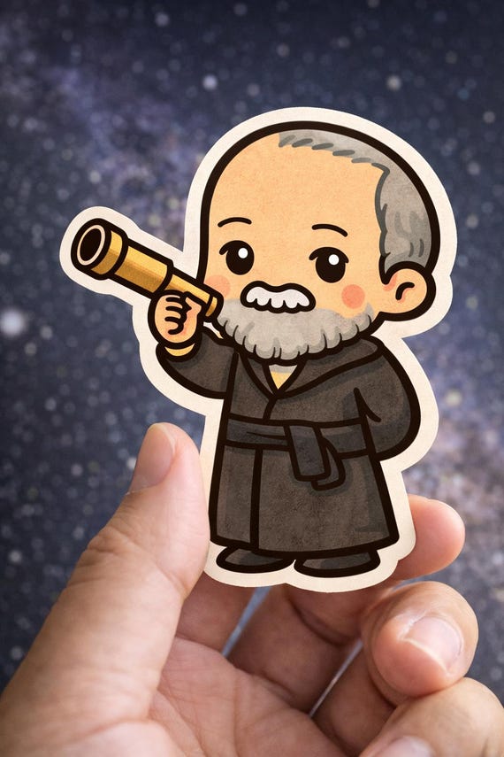 Chibi Galileo Galilei Vinyl Sticker, Astronomy History Die Cut