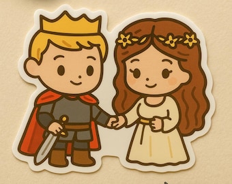 Sticker Chibi King Arthur en Guinevere – middeleeuwse romantiek