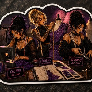 Modern Three Fates Sticker | Greek Moirai Vinyl Decal | Clotho Lachesis Atropos | Waterproof Mythology Sticker