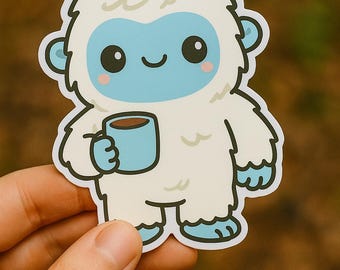 Adesivo Kawaii Coffee Yeti, Cryptid Abominevole Uomo delle Nevi