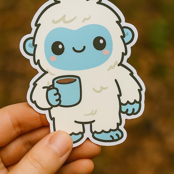 Kawaii Coffee Yeti Sticker, Cryptid Abominable Snowman