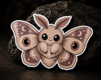 Chibi Luna Moth Vinyl Die Cut Sticker | Cottagecore Moth Sticker