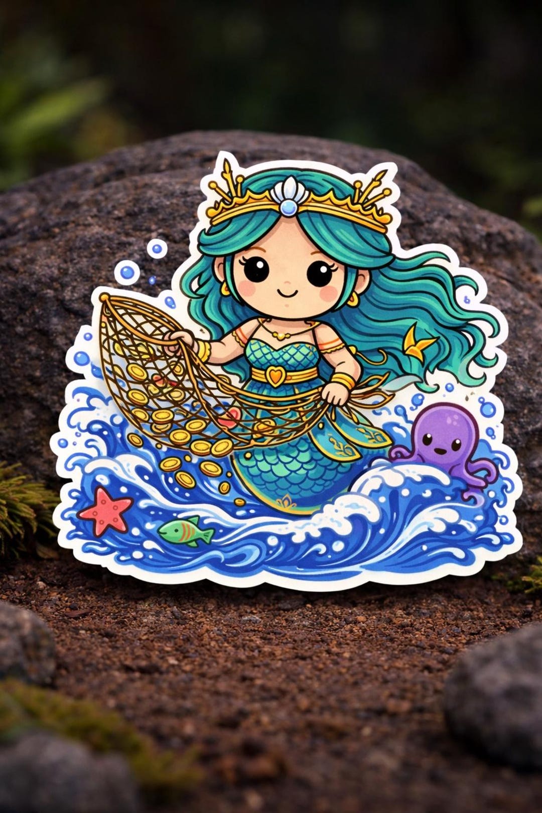 Goddess Ran Designs Chibi Rán Sticker, Norse Sea Goddess, Ocean Mythology Die Cut Vinyl Art ...